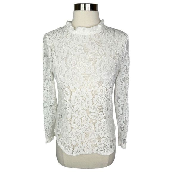 Adele Berto Floral Lace Mock Neck Blouse - Size Medium - Picture 1 of 4